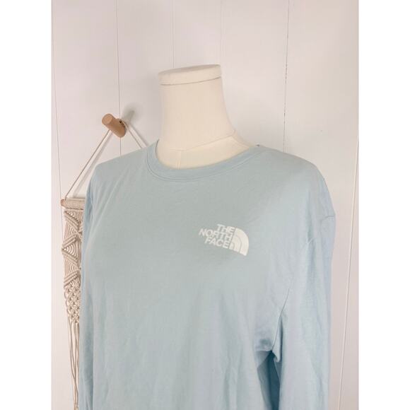 The North Face Womens Box Logo Long Sleeve Shirt XL NSE Light Blue Crewneck - Picture 3 of 9